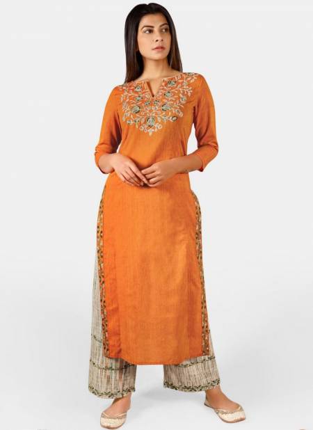 Orange Colour MESMORA Heavy Fancy Ethnic Wear Khadi Designer Kurti With Bottom Collection MF-4007